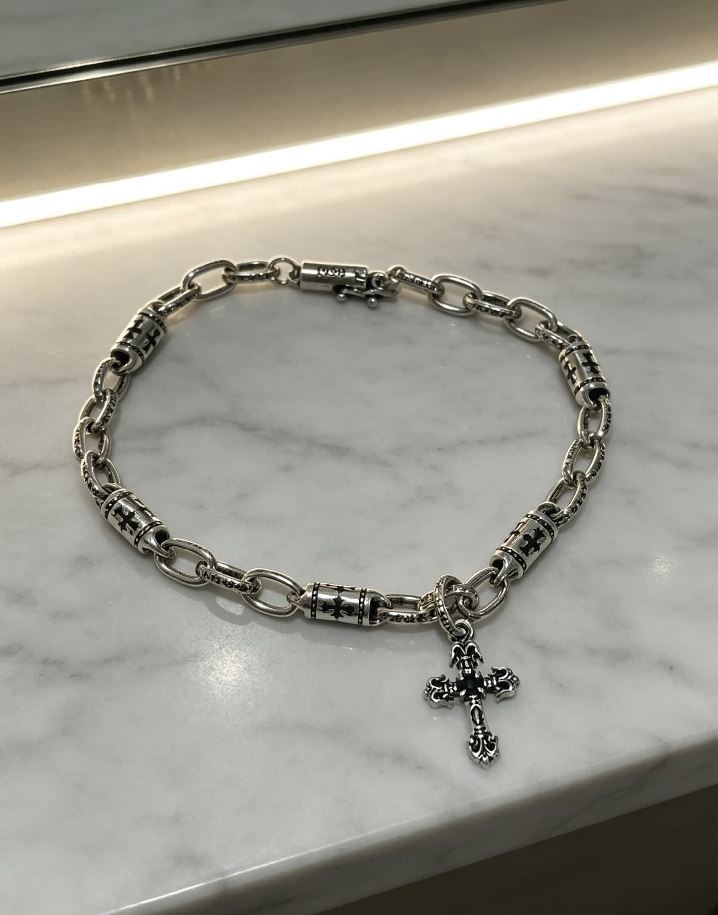 Chrome Hearts 925 Sterling Silver Cross Charm Bracelet